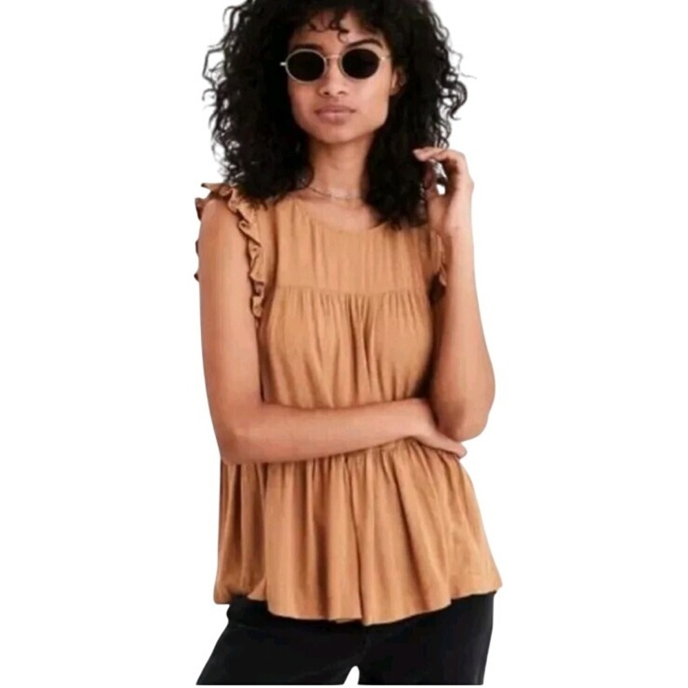 American‎ Eagle Ruffle Sleeve Peplum Top Sleeveless Blouse Womens